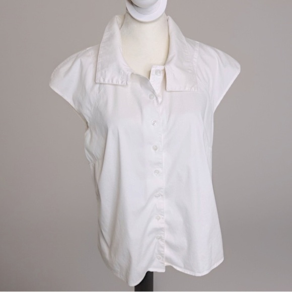 Per Se Tops - Per Se Button-Up Cap Sleeve Blouse
